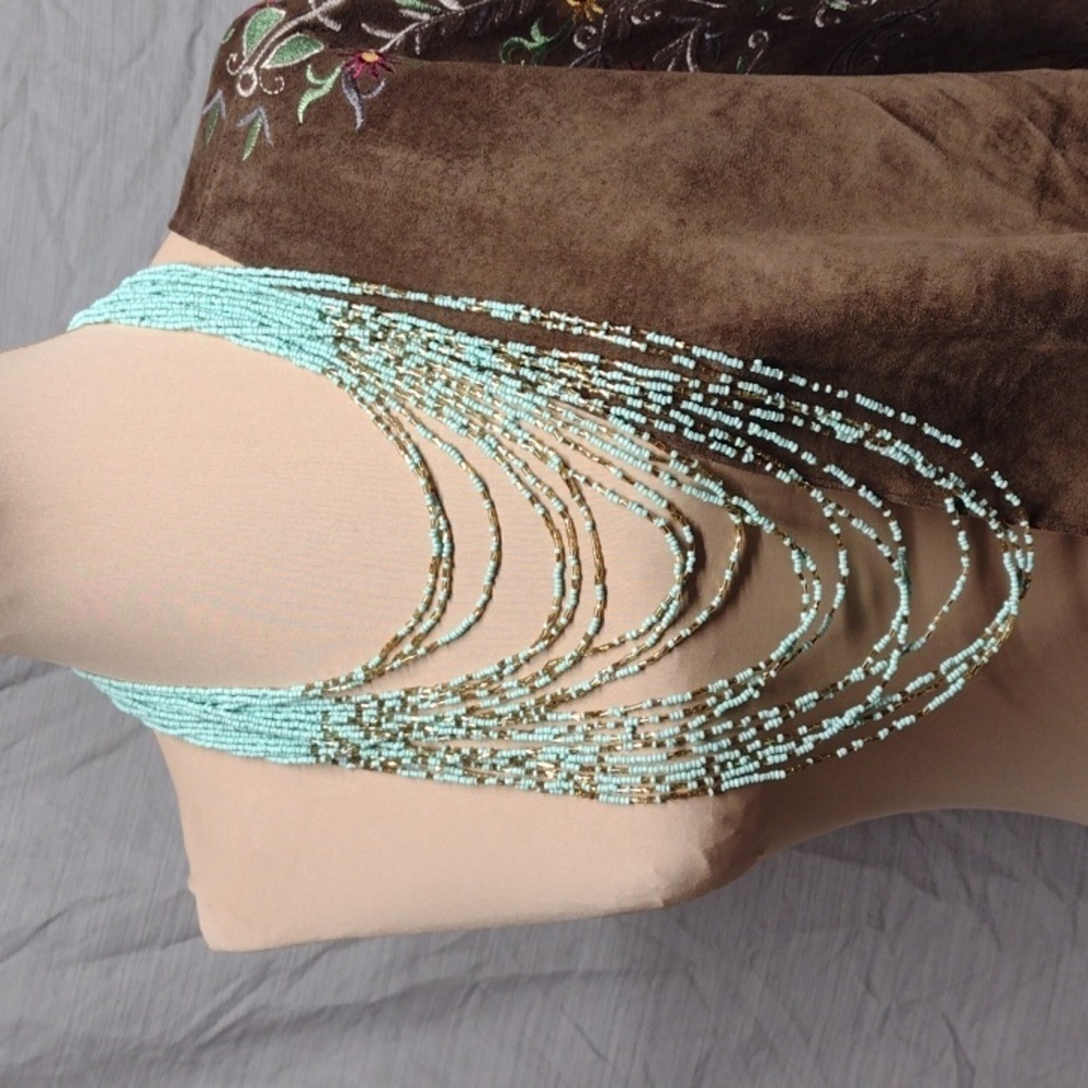 Turquoise and gold beaded multi-layered necklace